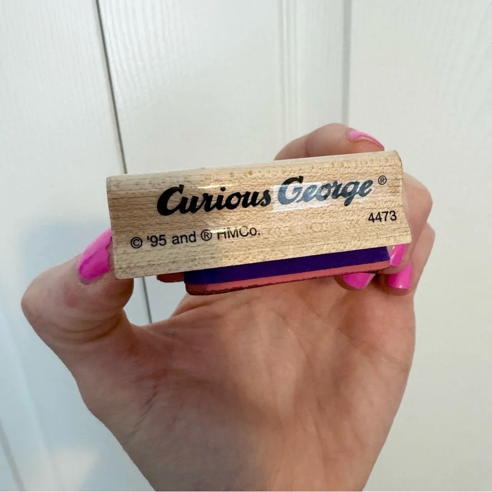 Vintage 1995 Curious George Monkey Wooden Stamp
